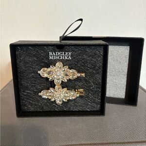 Brand new Badgley Mischka Gold and Clear Crystal hair clips